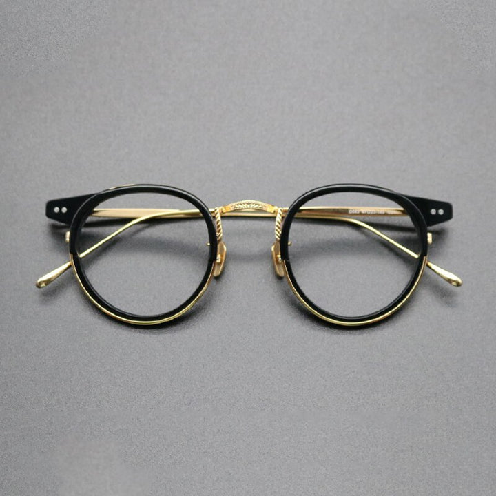 Gatenac Unisex Full Rim Round Titanium Acetate Frame Eyeglasses Gxyj474 Full Rim Gatenac Gold