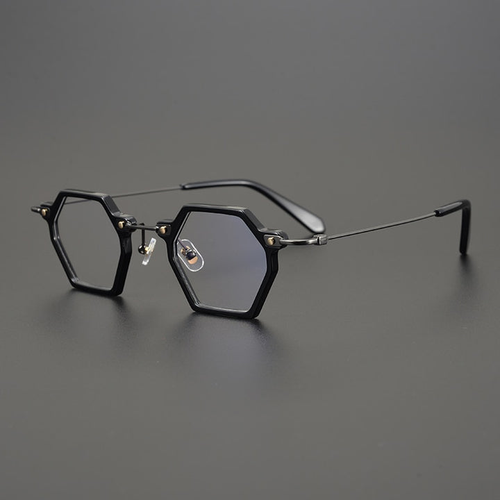Gatenac Unisex Full Rim Polygonal Square Titanium Acetate Frame Eyeglasses Gxyj754 Full Rim Gatenac Black