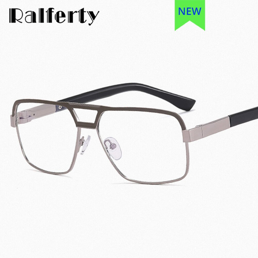 Ralferty Men's Full Rim Square Double Bridge Alloy Acetate Eyeglasses F81083 Full Rim Ralferty   