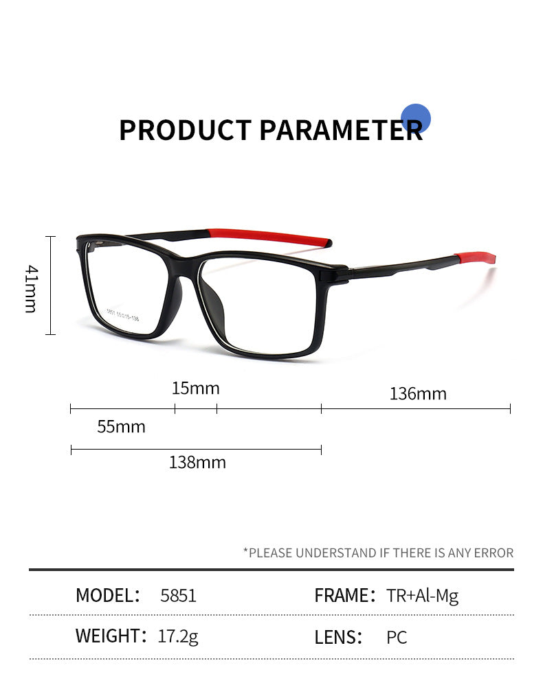 Gmei Men's TR 90 Square Aluminum Magnesium Sport Frame Eyeglasses 5851 Full Rim Gmei Optical