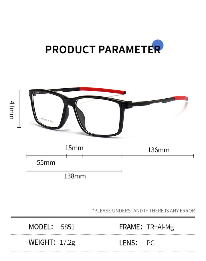 Gmei Men's TR 90 Square Aluminum Magnesium Sport Frame Eyeglasses 5851 Full Rim Gmei Optical