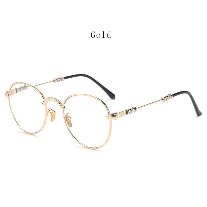Hdcrafter Unisex Full Rim Oval Alloy Progressive Reading Glasses 9003 Reading Glasses Hdcrafter Eyeglasses +100 Gold
