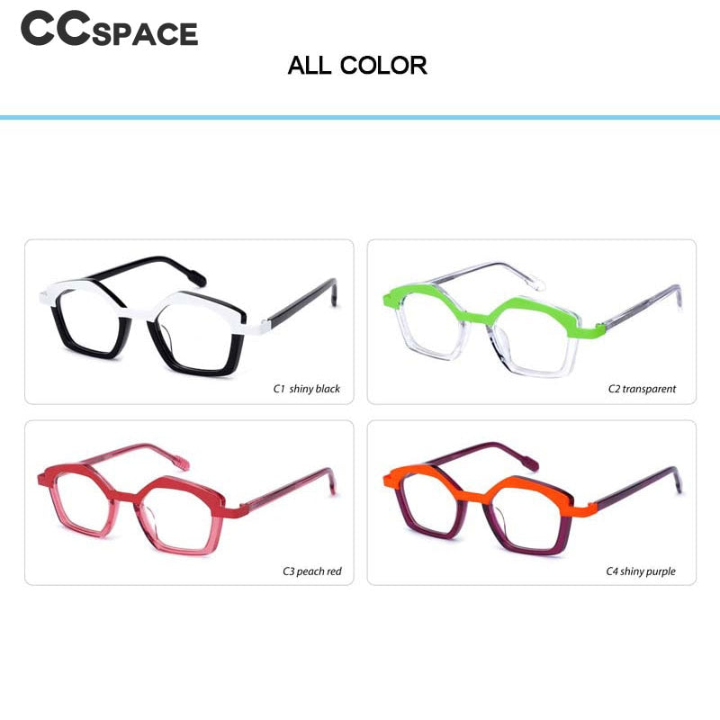 CCspace Unisex Full Rim Small Irregular Cat Eye Acetate Titanium Eyeglasses 55086 Full Rim CCspace
