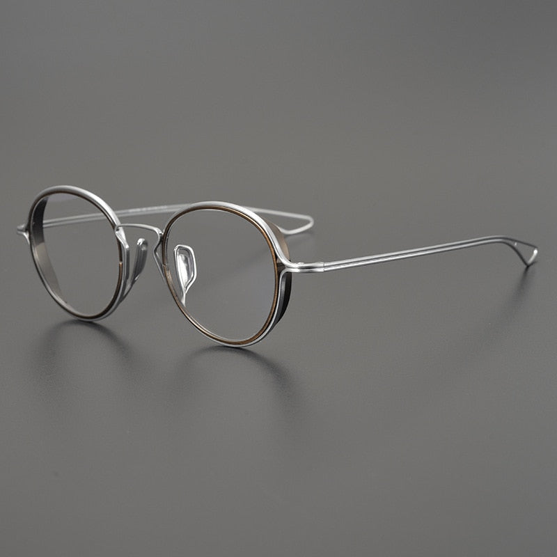CCspace Unisex Full Rim Round Handcrafted Frame Eyeglasses 54619 Full Rim CCspace Bronze-Silver China