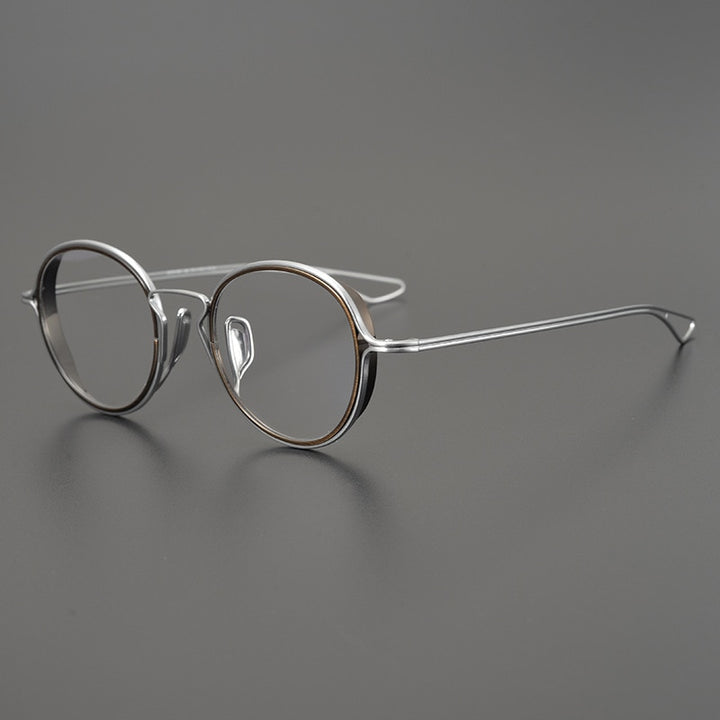 CCspace Unisex Full Rim Round Handcrafted Frame Eyeglasses 54619 Full Rim CCspace Bronze-Silver China
