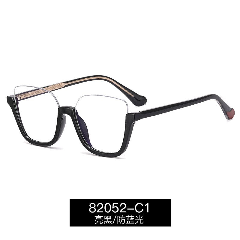 CCspace Women's Semi Rim Big Square Tr 90 Titanium Eyeglasses 55066 Semi Rim CCspace Black China