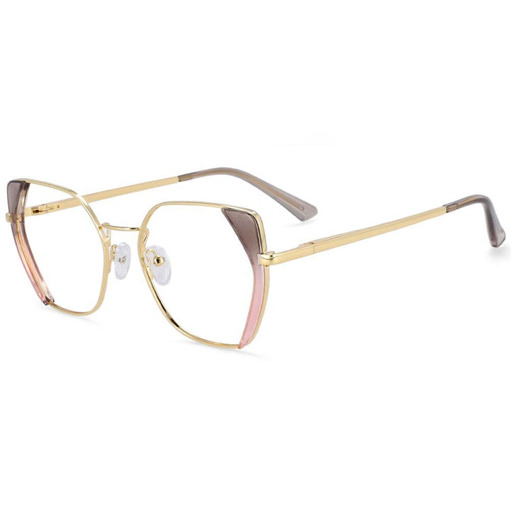 CCspace Women's Full Rim Polygonal Cat Eye Alloy Acetate Frame Eyeglasses 54175 Full Rim CCspace gray-pink