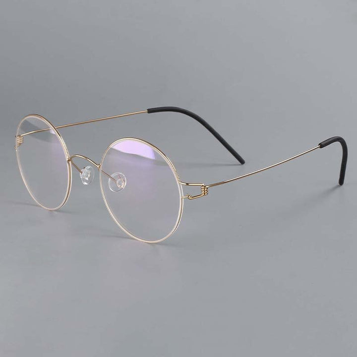 CCspace Unisex Full Rim Round Titanium Alloy Screwless Eyeglasses 54710 Full Rim CCspace China Gold