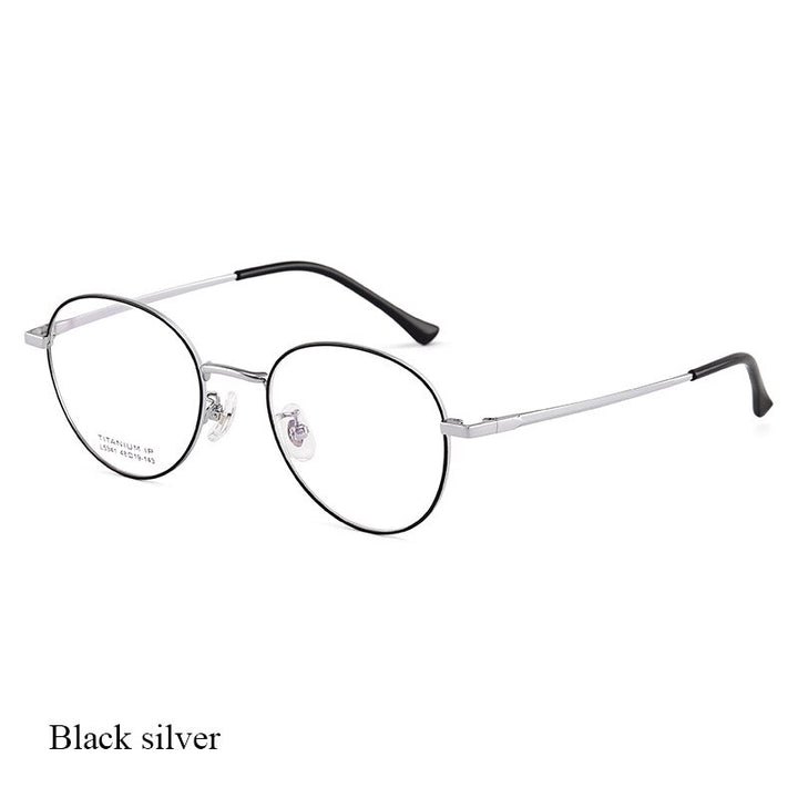 Bclear Unisex Full Rim Round Titanium Eyeglasses Lb5341 Full Rim Bclear Black silver