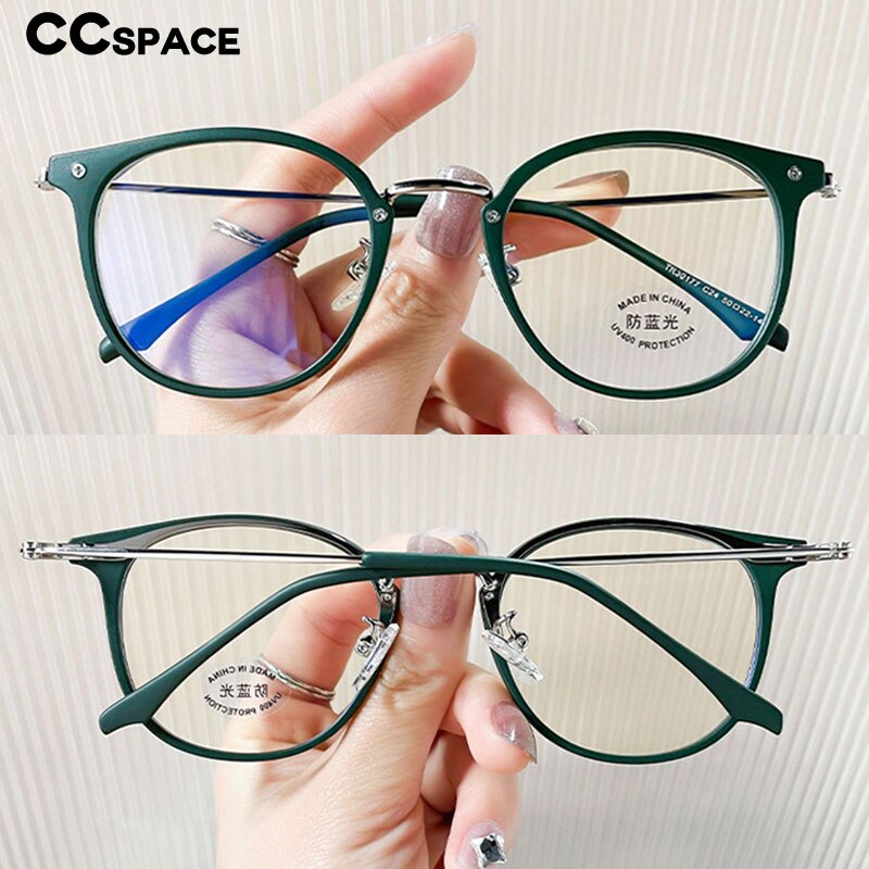 CCspace Unisex Full Rim Round Cat Eye Tr 90 Titanium Eyeglasses 55897 Full Rim CCspace