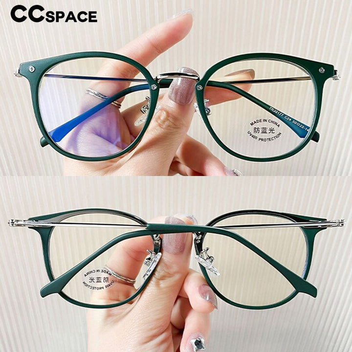 CCspace Unisex Full Rim Round Cat Eye Tr 90 Titanium Eyeglasses 55897 Full Rim CCspace