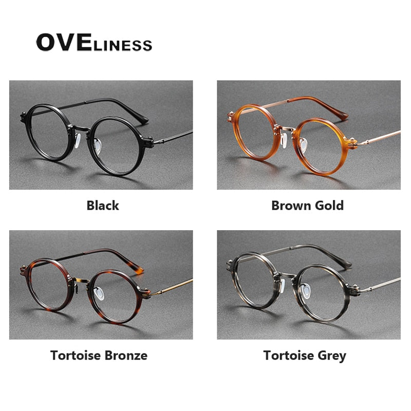 Oveliness Unisex Full Rim Round Acetate Titanium Eyeglasses 5866 Full Rim Oveliness