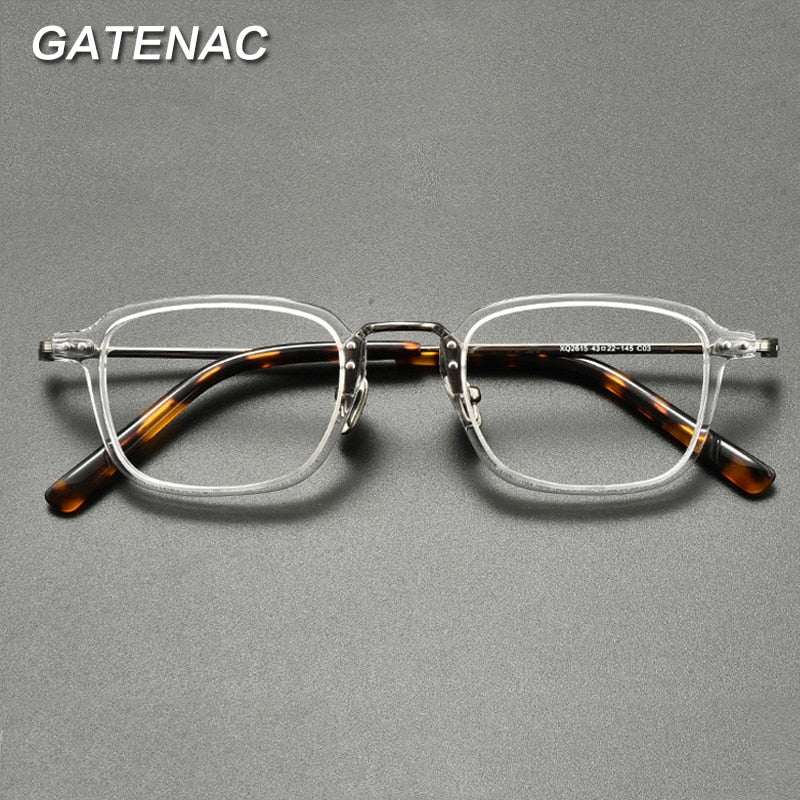 Gatenac Unisex Full Rim Square Titanium Acetate Eyeglasses Gxyj859 Full Rim Gatenac