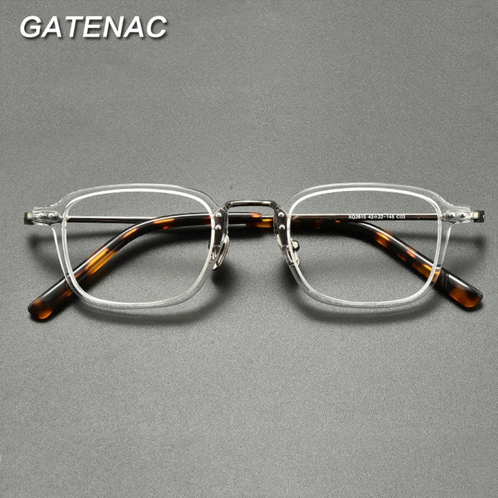 Gatenac Unisex Full Rim Square Titanium Acetate Eyeglasses Gxyj859 Full Rim Gatenac