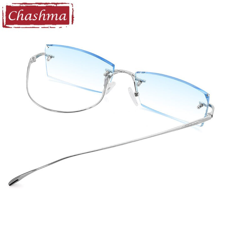 Chashma Ottica Men's Rimless Square Rectangle Titanium Eyeglasses Tinted Lenses 98069 Rimless Chashma Ottica   