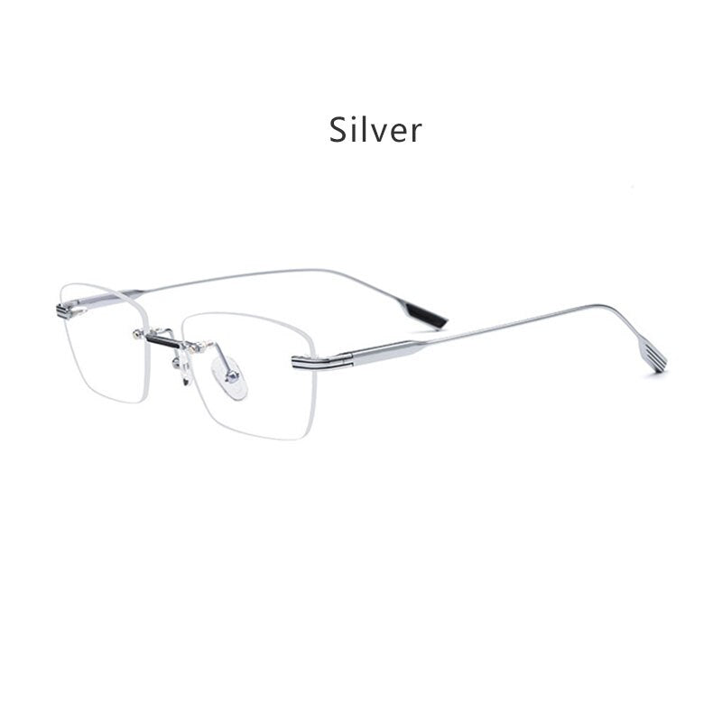 Hdcrafter Unisex Rimless Polygon Square Titanium Eyeglasses 10093 Rimless Hdcrafter Eyeglasses Silver