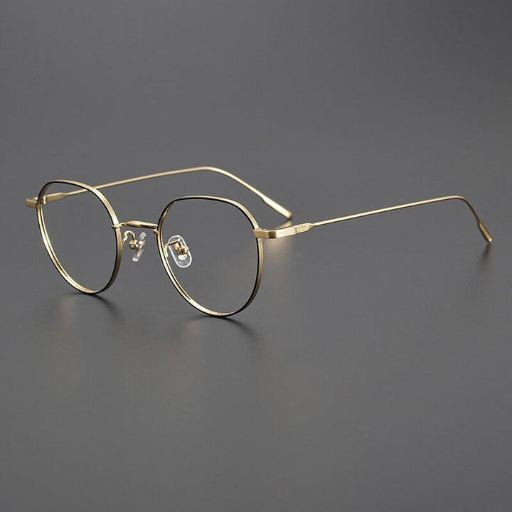 Gatenac Unisex Full Rim Flat Top Round Titanium Eyeglasses Gxyj1010 Full Rim Gatenac Black Gold