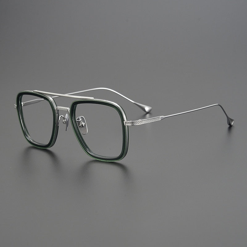 Gatenac Unisex Full Rim Square Double Bridge Acetate Titanium Eyeglasses Gxyj937 Full Rim Gatenac