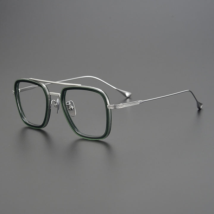 Gatenac Unisex Full Rim Square Double Bridge Acetate Titanium Eyeglasses Gxyj937 Full Rim Gatenac