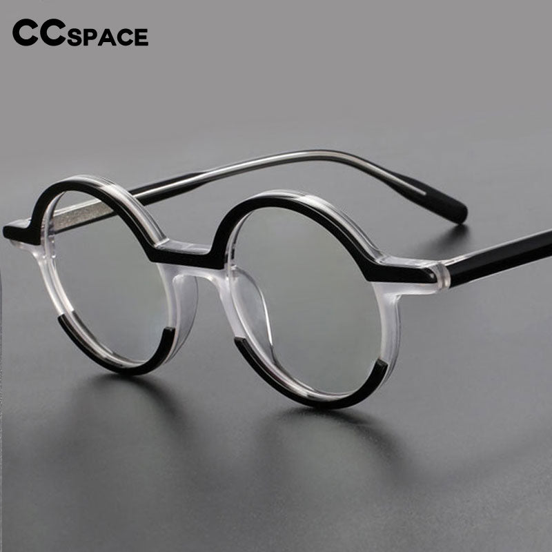 CCspace Unisex Full Rim Round Acetate Eyeglasses 56056 Full Rim CCspace