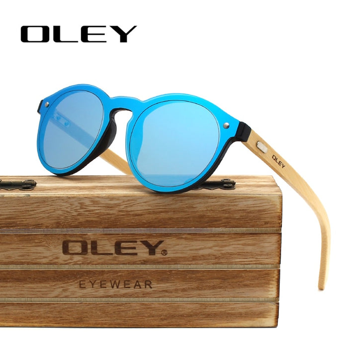 Oley Women's Round Bamboo Leg Color Film Sunglasses Z0479 Sunglasses Oley   