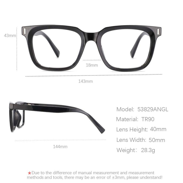 CCspace Unisex Full Rim Square Tr 90 Titanium Frame Eyeglasses 53829 Full Rim CCspace