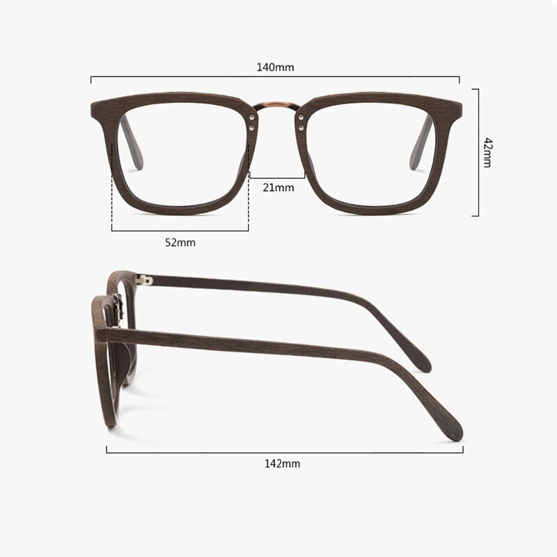 Hdcrafter Men's Full Rim Square Wood Alloy Eyeglasses Ps7055 Full Rim Hdcrafter Eyeglasses