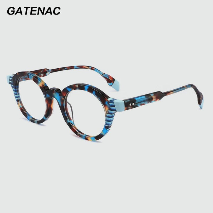 Gatenac Unisex Full Rim Round Acetate Eyeglasses Gxyj1013 Full Rim Gatenac