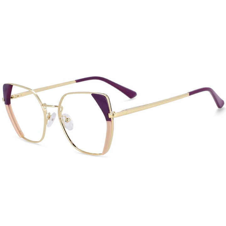 CCspace Women's Full Rim Polygonal Cat Eye Alloy Acetate Frame Eyeglasses 54175 Full Rim CCspace purple-pink