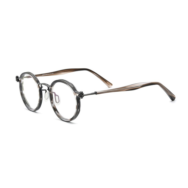 Gatenac Unisex Full Rim Round β Titanium Acetate Frame Eyeglasses Gxyj737 Full Rim Gatenac Gray Tortoise