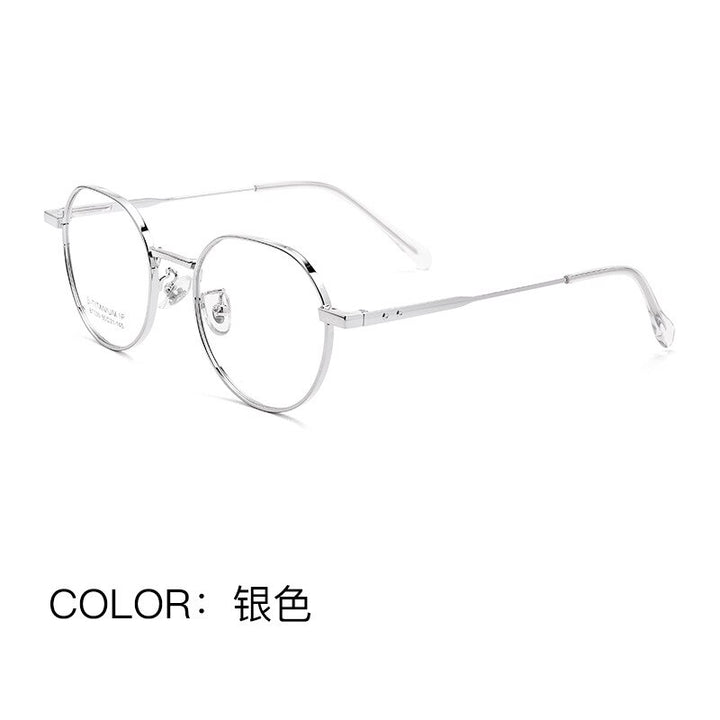 Yimaruili Unisex Full Rim Polygonal Titanium Eyeglasses Bt020t Full Rim Yimaruili Eyeglasses Silver