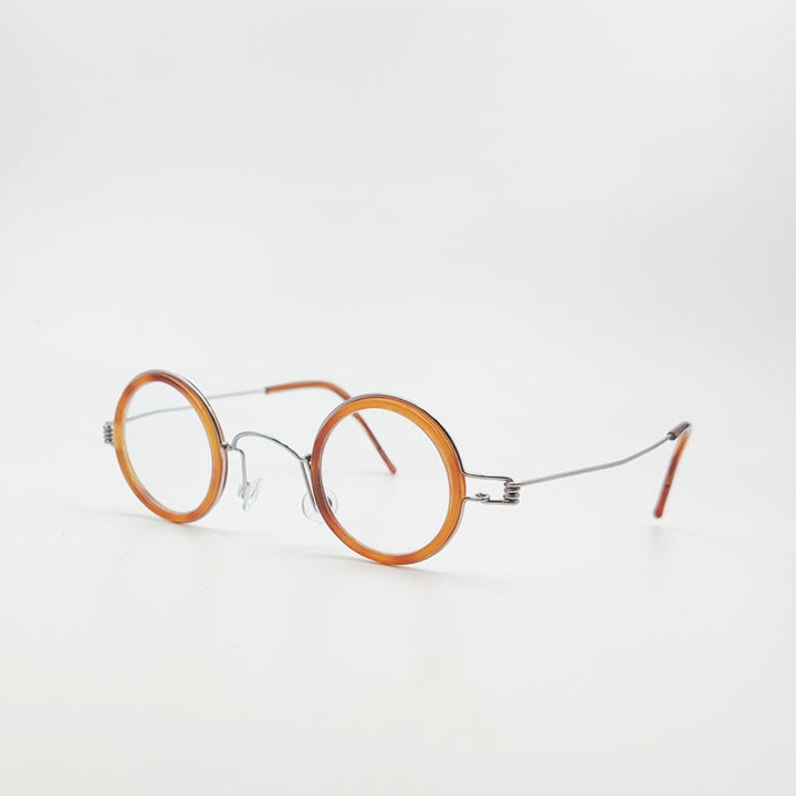 Yujo Unisex Full Rim Round Acetate Stainless Steel 32mm Eyeglasses Y060 Full Rim Yujo