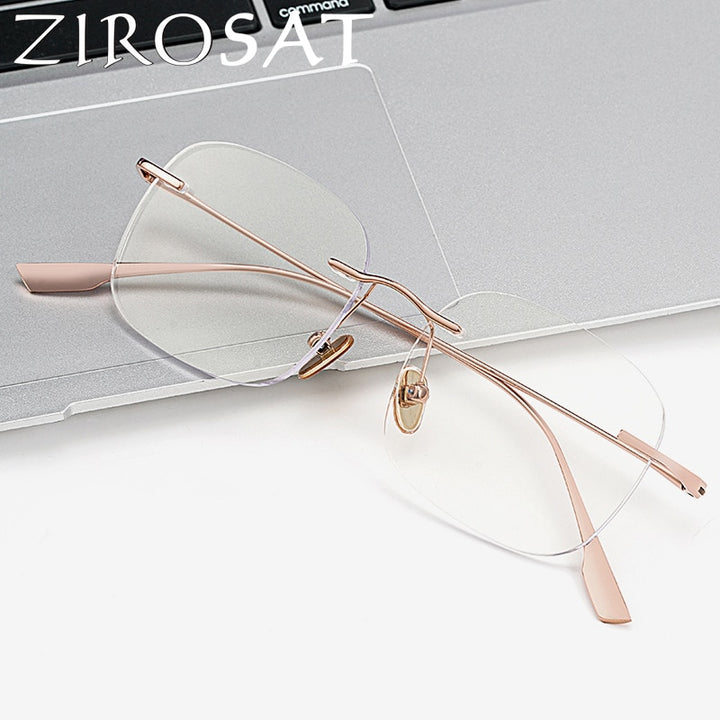 Zirosat Unisex Rimless Square Titanium Eyeglasses1135 Rimless Zirosat