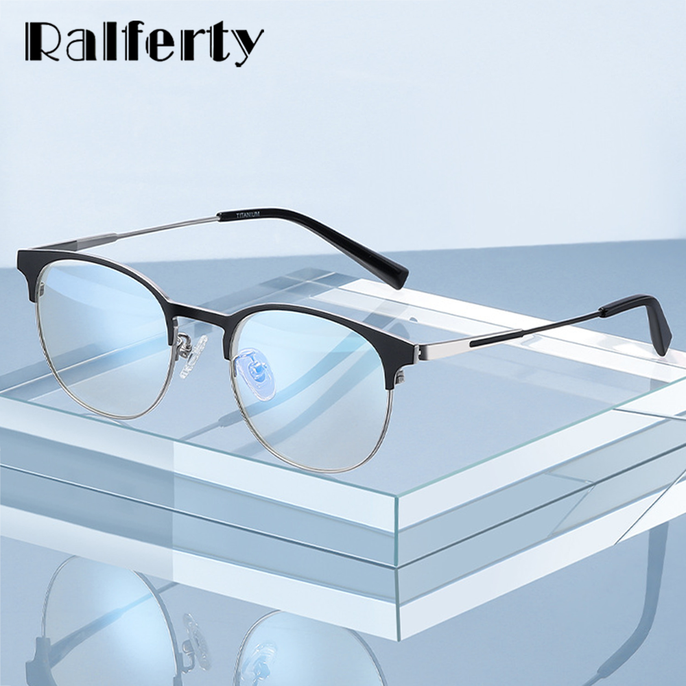 Ralferty Men's Full Rim Round Titanium Eyeglasses D906t Full Rim Ralferty   
