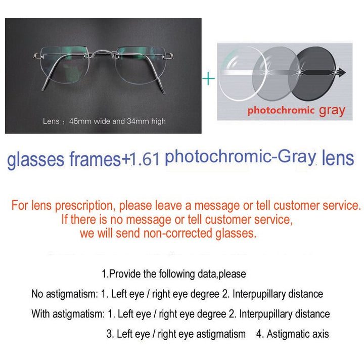 Yujo Unisex Semi Rim Round Stainless Steel Eyeglasses Y085 Semi Rim Yujo Grey China