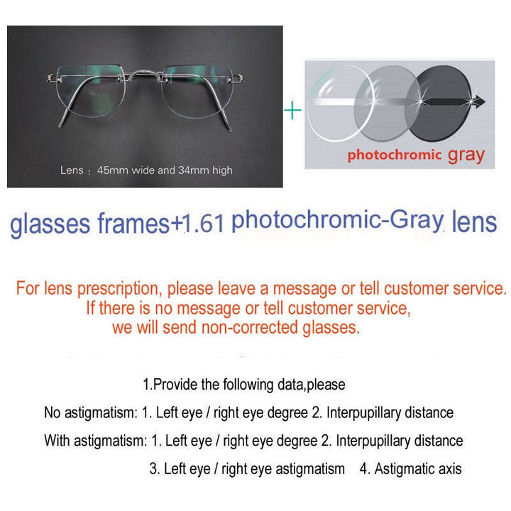 Yujo Unisex Semi Rim Half Circle Handcrafted Stainless Steel Eyeglasses Customized Lens Options Semi Rim Yujo Grey China 