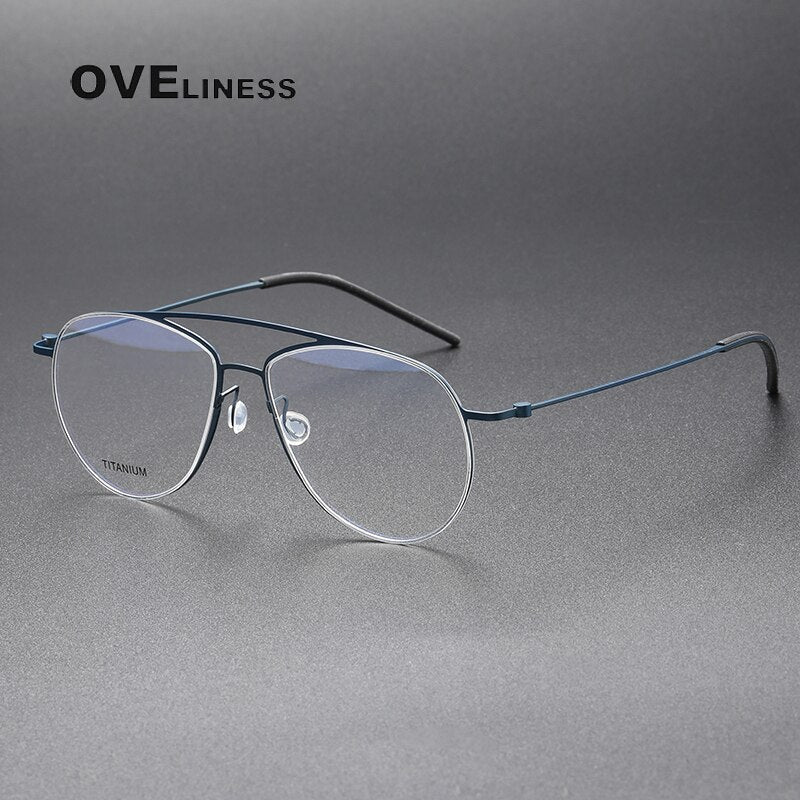 Oveliness Unisex Full Rim Square Double Bridge Screwless Titanium Eyeglasses 5507 Full Rim Oveliness blue