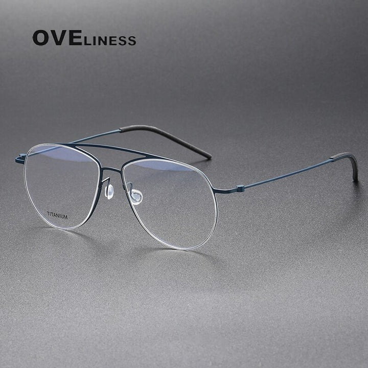 Oveliness Unisex Full Rim Square Double Bridge Screwless Titanium Eyeglasses 5507 Full Rim Oveliness blue
