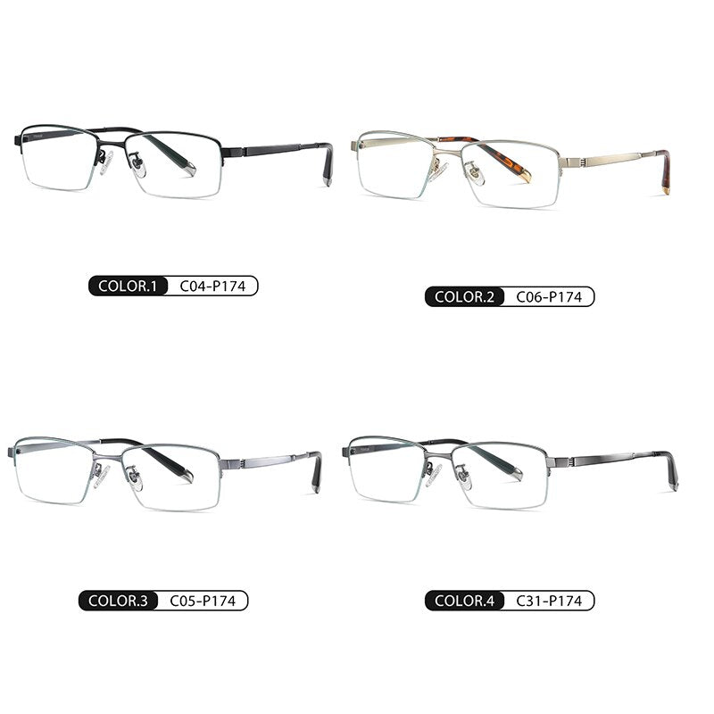 Handoer Men's Semi Rim Square Titanium Eyeglasses Pt907 Semi Rim Handoer