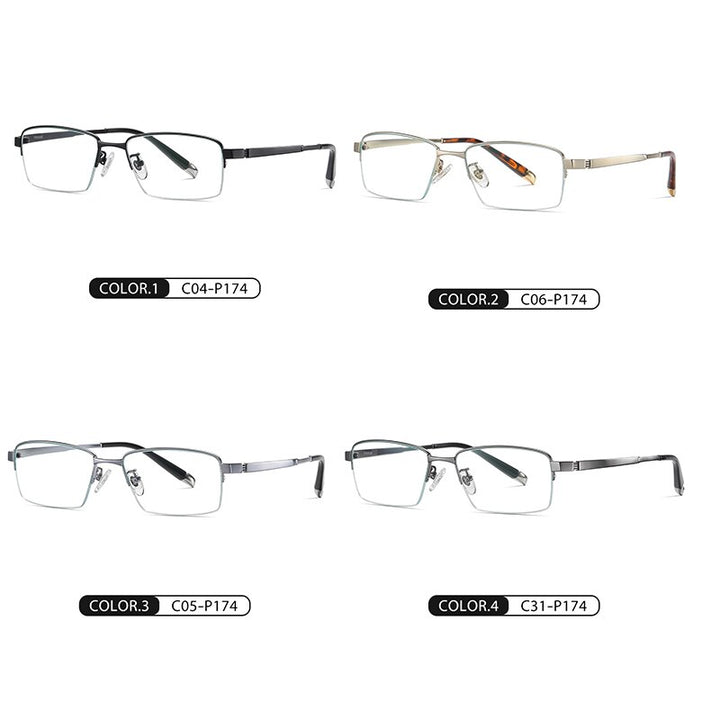 Handoer Men's Semi Rim Square Titanium Eyeglasses Pt907 Semi Rim Handoer