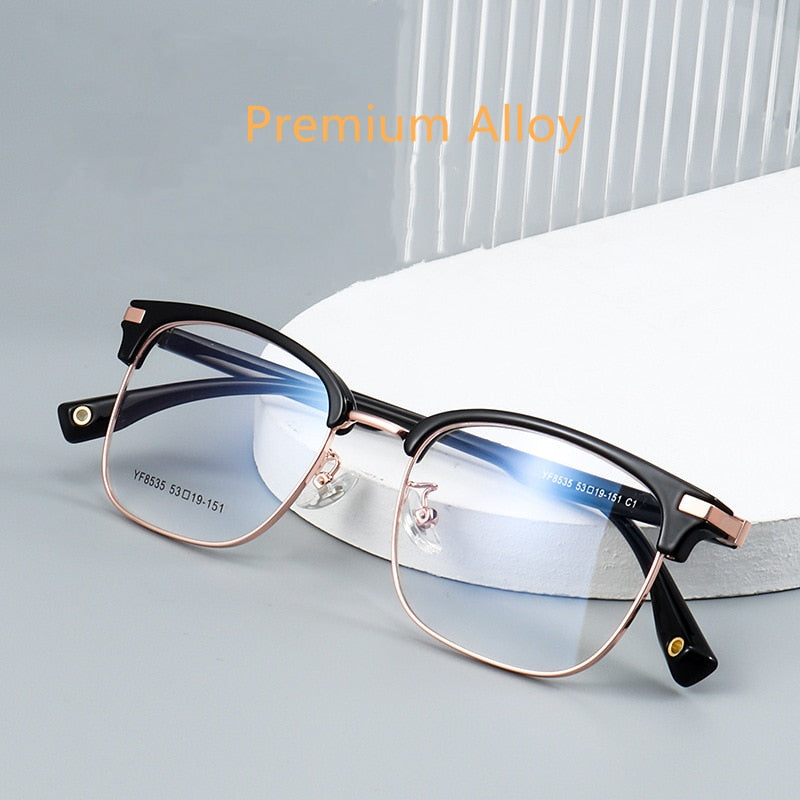 Yimaruili Men's Full Rim Square Alloy Acetate Frame Eyeglasses 8535YF Full Rim Yimaruili Eyeglasses