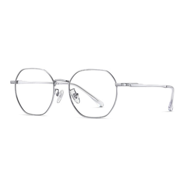 Hotony Women's Full Rim Polygonal Titanium Eyeglasses St6210 Full Rim Hotony silver