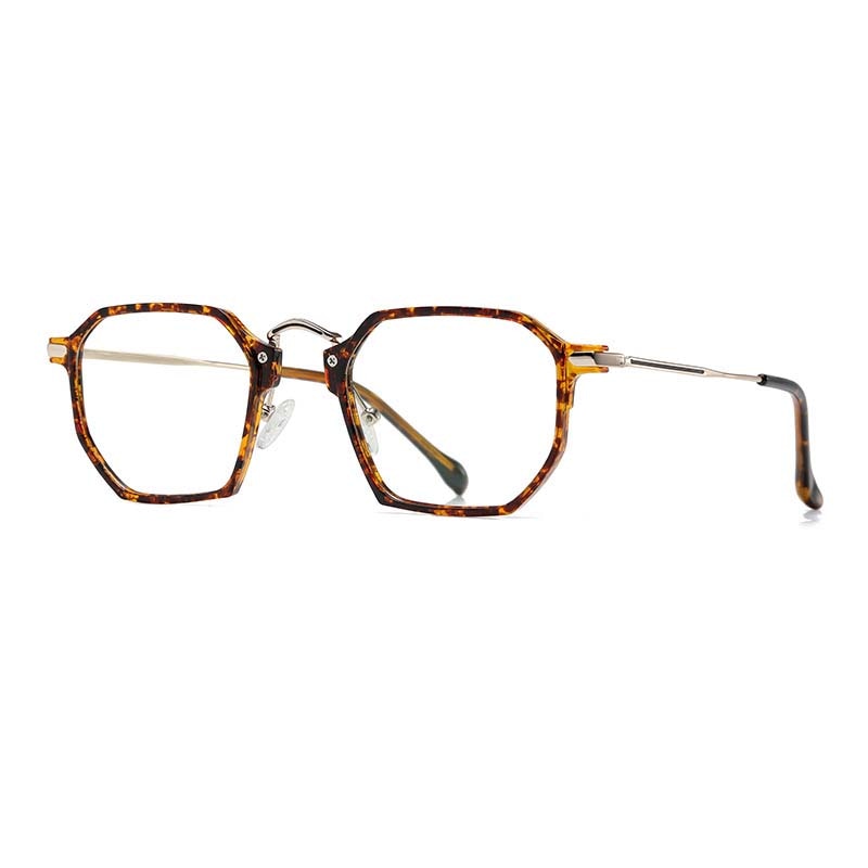 CCspace Unisex Full Rim Polygon Square Tr 90 Titanium Eyeglasses 55031 Full Rim CCspace LeopardGold China