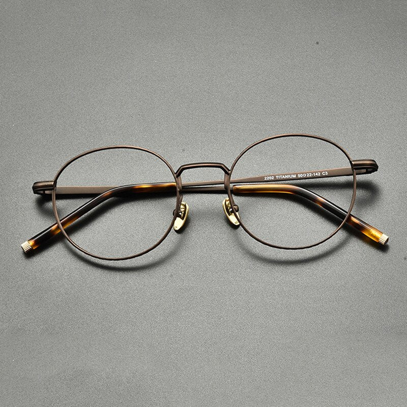 Gatenac Unisex Full Rim Small Round Titanium Eyeglasses Gxyj849 Full Rim Gatenac Bronze