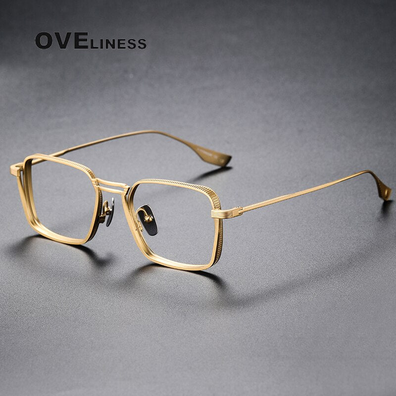 Oveliness Unisex Full Rim Square Double Bridge Titanium Eyeglasses Dlx125 Full Rim Oveliness gold middle