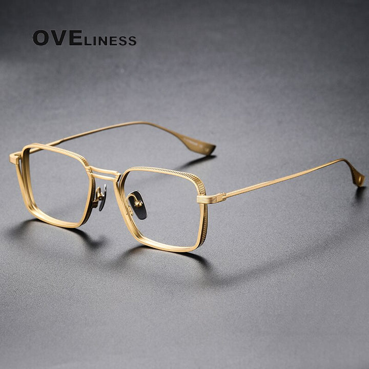 Oveliness Unisex Full Rim Square Double Bridge Titanium Eyeglasses Dlx125 Full Rim Oveliness gold middle