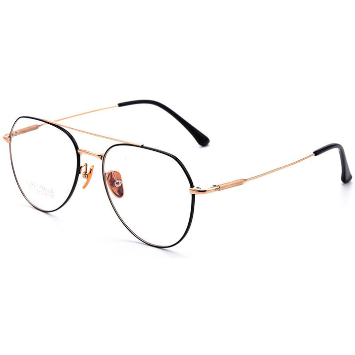 CCspace Unisex Full Rim Oval Double Bridge Big Titanium Eyeglasses 55642 Full Rim CCspace GoldBlack China