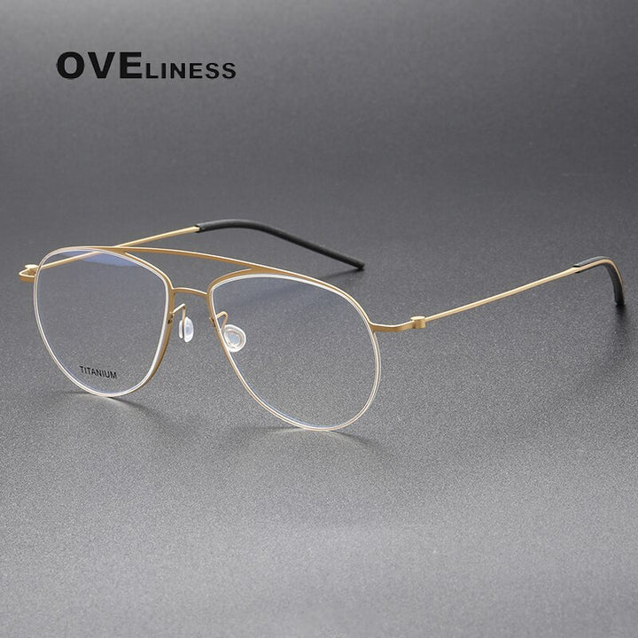 Oveliness Unisex Full Rim Square Double Bridge Screwless Titanium Eyeglasses 5507 Full Rim Oveliness gold
