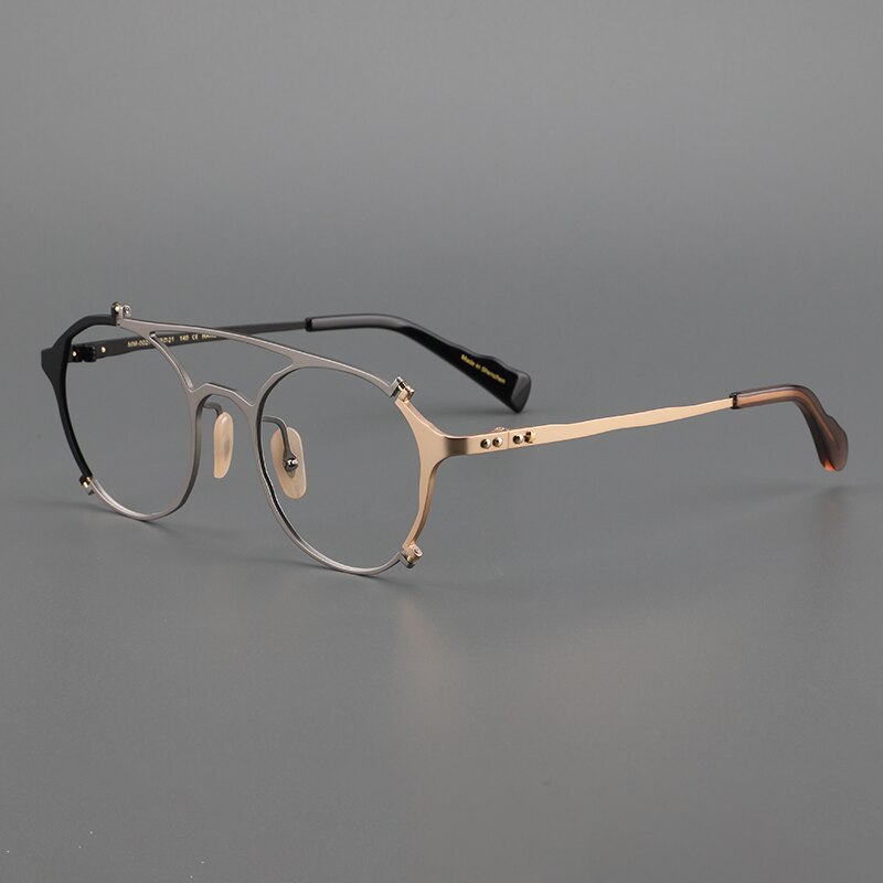 Muzz Unisex Full Rim Oval Double Bridge Titanium Eyeglasses 0027 Full Rim Muzz BLACK GRAY