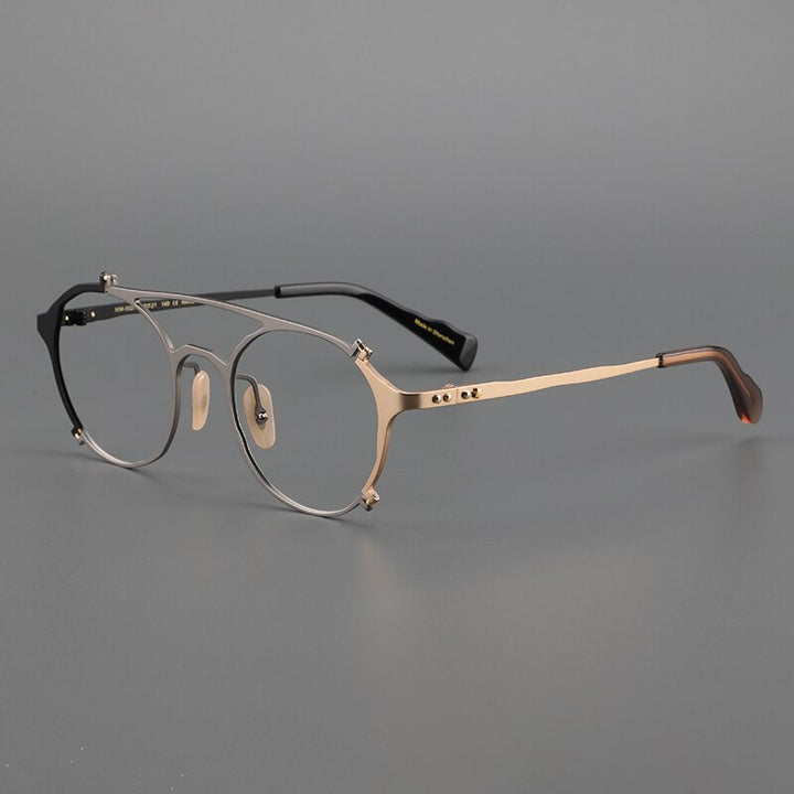 Muzz Unisex Full Rim Oval Double Bridge Titanium Eyeglasses 0027 Full Rim Muzz BLACK GRAY